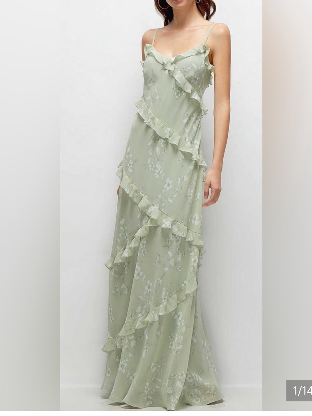 Dessy Collection Light Sage Ruffled Slip Maxi Dress